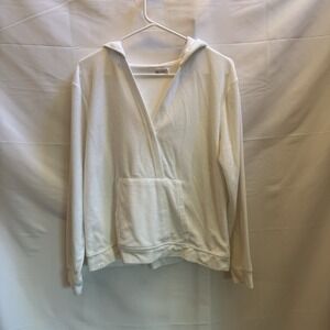 Barefoot Dreams Terry Wrap Hoodie Sweatshirt M White Lounge Beach Coastal Cozy